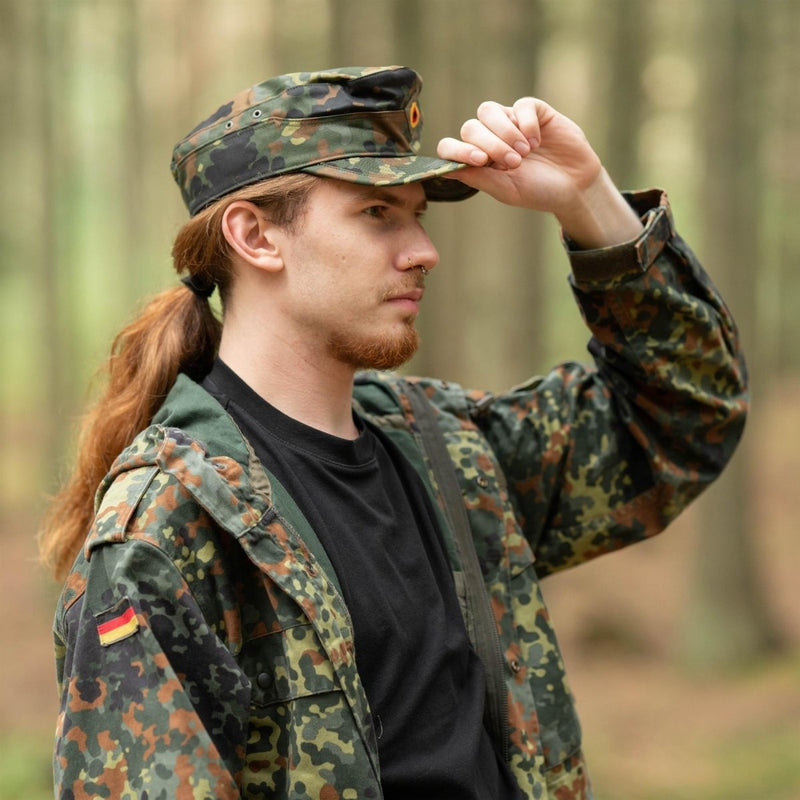 Véritable casquette Flecktarn de l'armée allemande originale BW Woodland Camo militaire chapeau NEUF