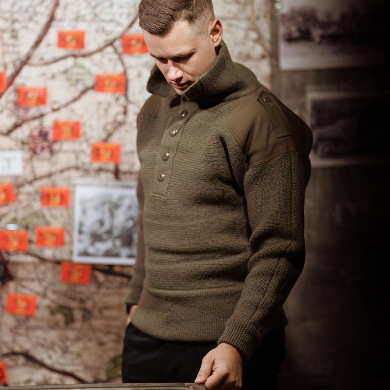 Pull en tricot alpin original de l'armée autrichienne en laine OD olive NEUF