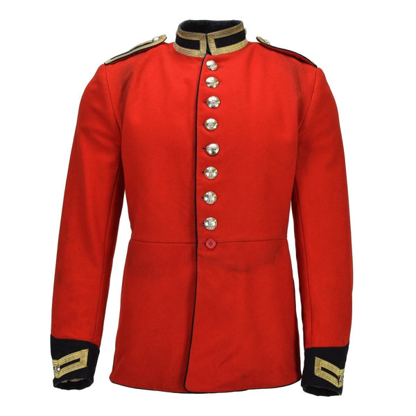 Veste militaire britannique originale style tunique en laine unie rouge boutons dorés