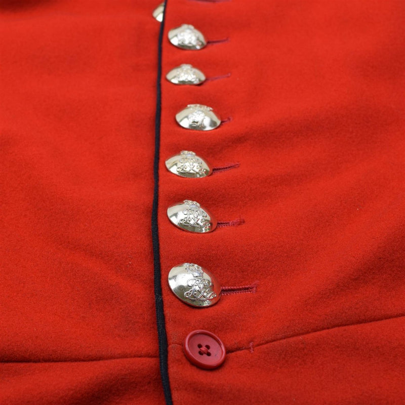 Veste militaire britannique originale style tunique en laine unie rouge boutons dorés