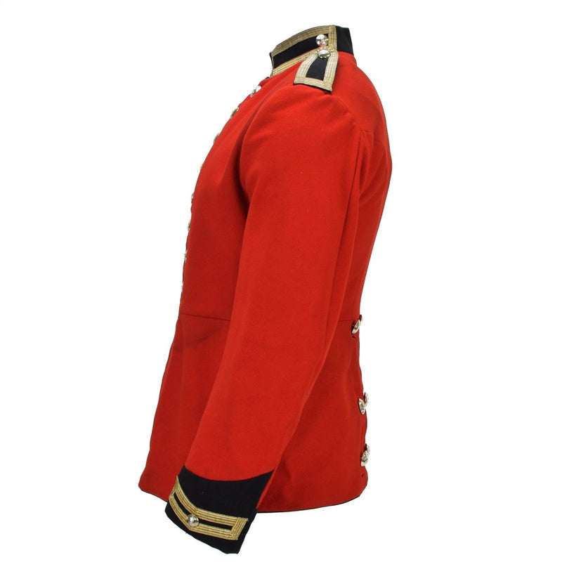 Veste militaire britannique originale style tunique en laine unie rouge boutons dorés