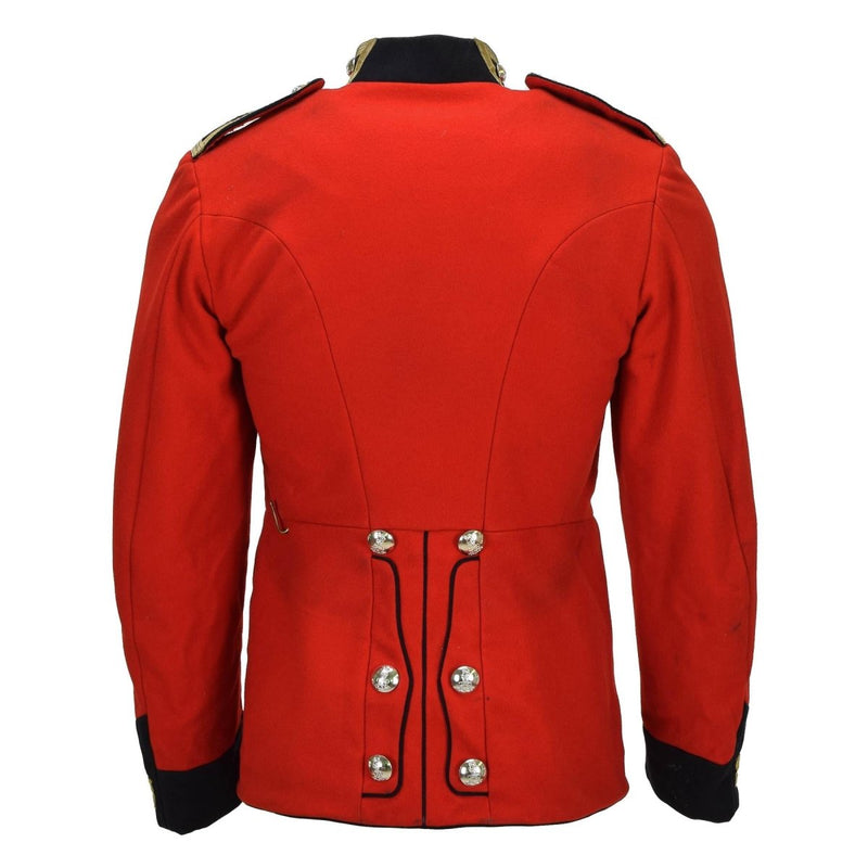 Veste militaire britannique originale style tunique en laine unie rouge boutons dorés