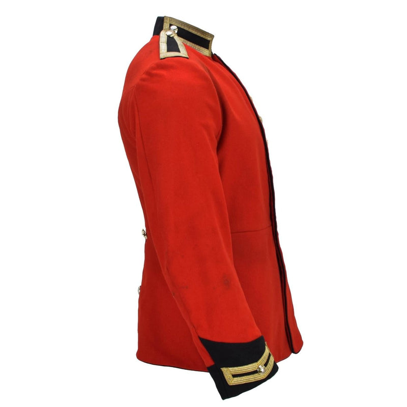 Veste militaire britannique originale style tunique en laine unie rouge boutons dorés