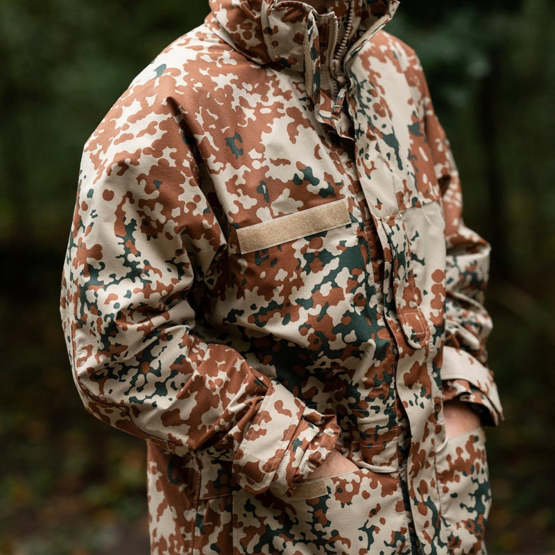 Veste de pluie originale de l'armée danoise imperméable à capuche tactique camouflage désert M84 NEUF