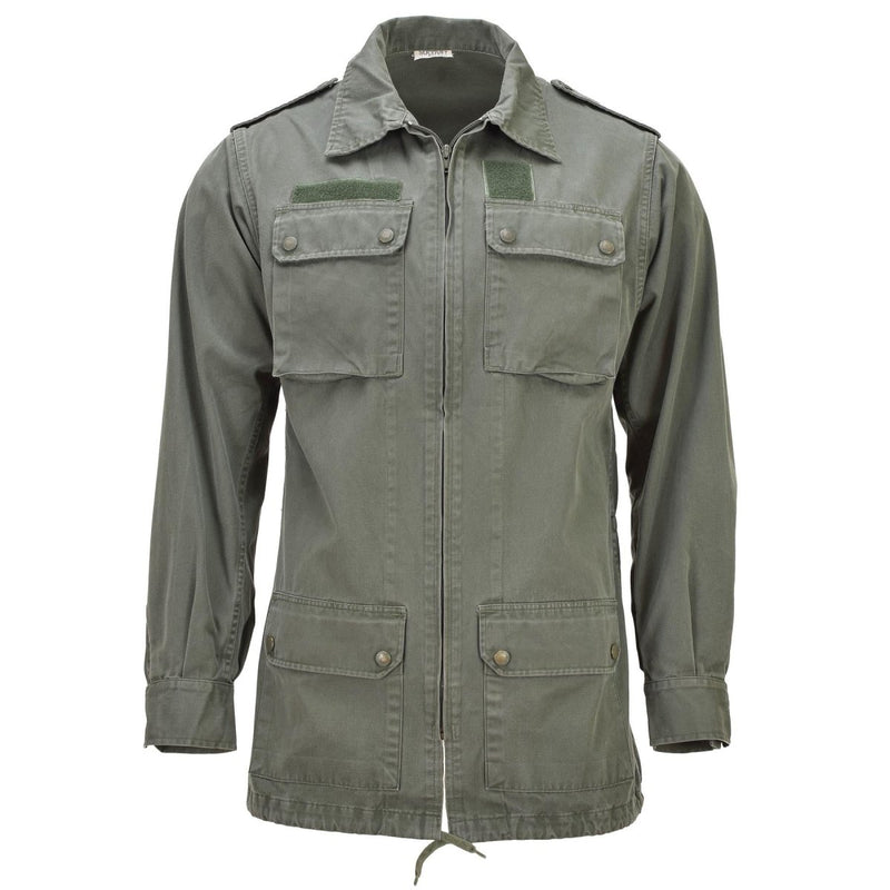 Veste classique militaire française originale avec grandes poches avant, couleur olive unie