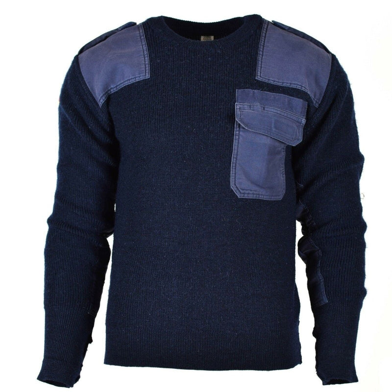 Pull original de l'armée allemande Commando Jumper Pull bleu marine Laine Militaire