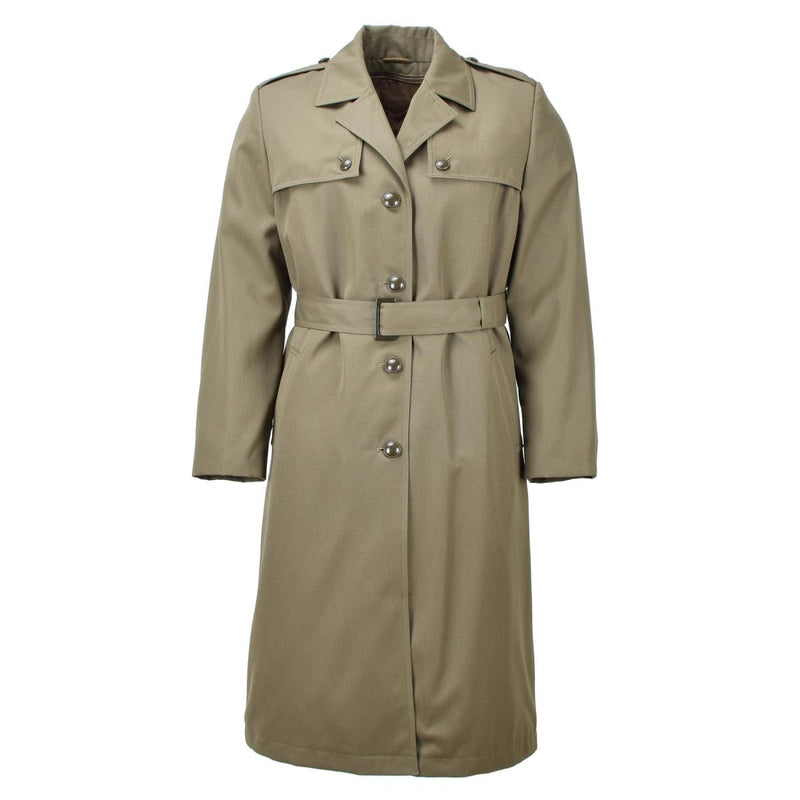 Trench-coat militaire italien original pour femme olive long avec doublure de ceinture armée NEUF