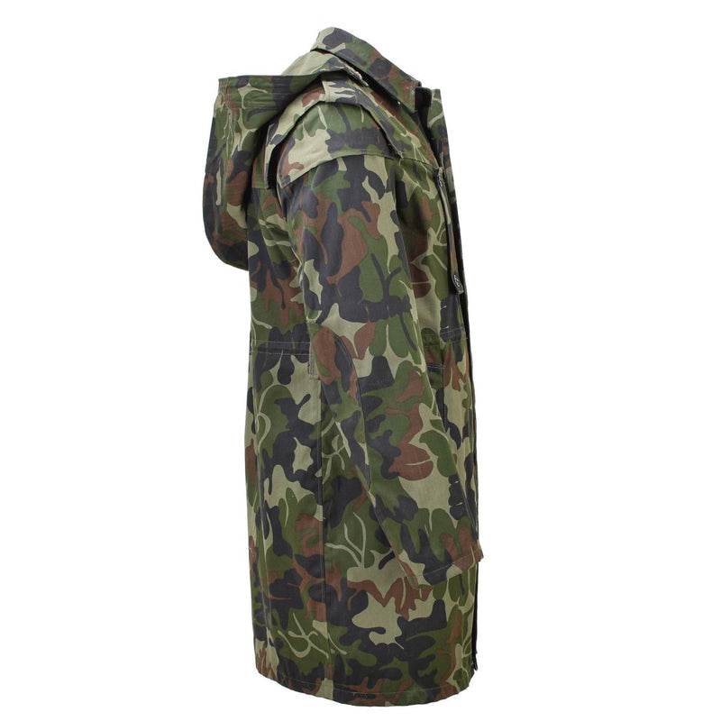 Original Romanian military parka M93 camo leaf hooded long jacket tactical shoulder epaulettes all seasons