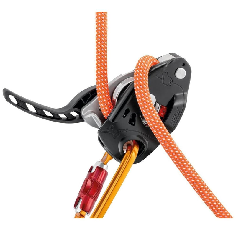 PETZL NEOX Dispositif d'assurage à freinage assisté pour escalade en moulinette Noir