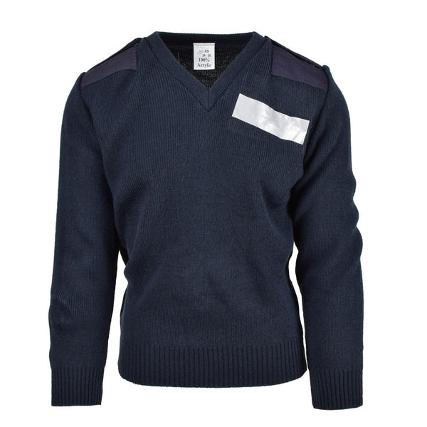 Original British Ex-police service pullover Commando Jumper blue V-neck classic casual long sleeve sweater